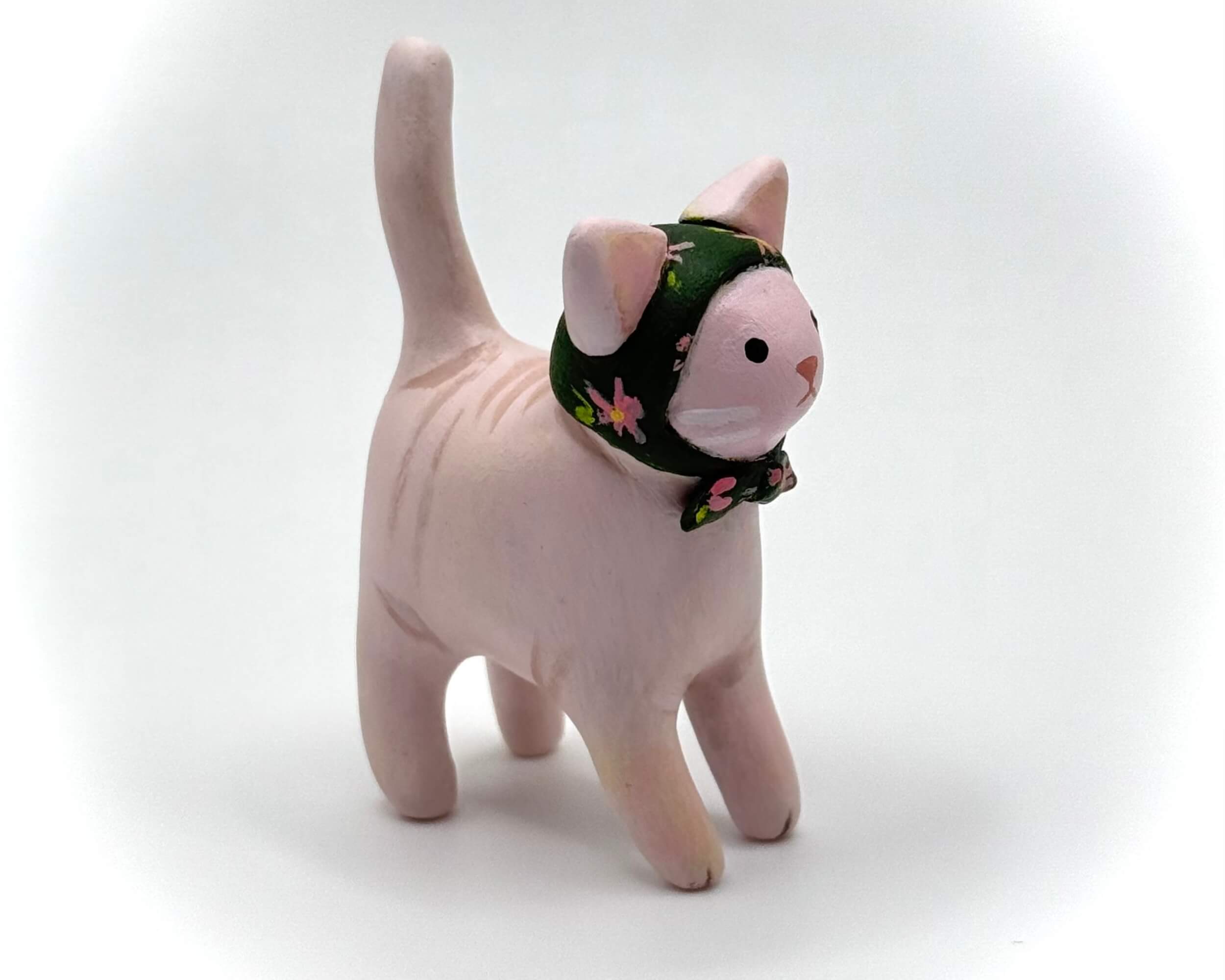 Hand Painted Sphinx Cat Miniature – Polymer Clay Hairless Cat Figurine Collectible Decor