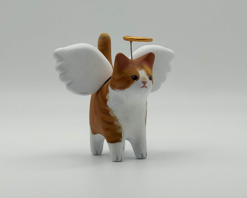 Custom Cat Angel Memorial Sculpture – Personalized Pet Tribute | Hand-Painted Clay Cat Keepsake