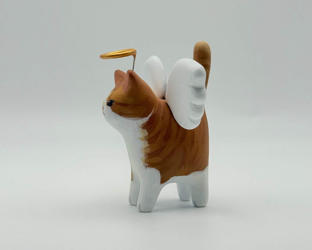 Custom Cat Angel Memorial Sculpture – Personalized Pet Tribute | Hand-Painted Clay Cat Keepsake