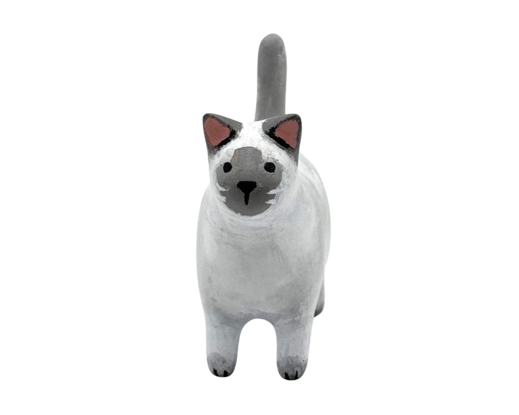 Elegant Handmade Siamese Cat Miniature – Polymer Clay Figurine Collectible for Home Decor