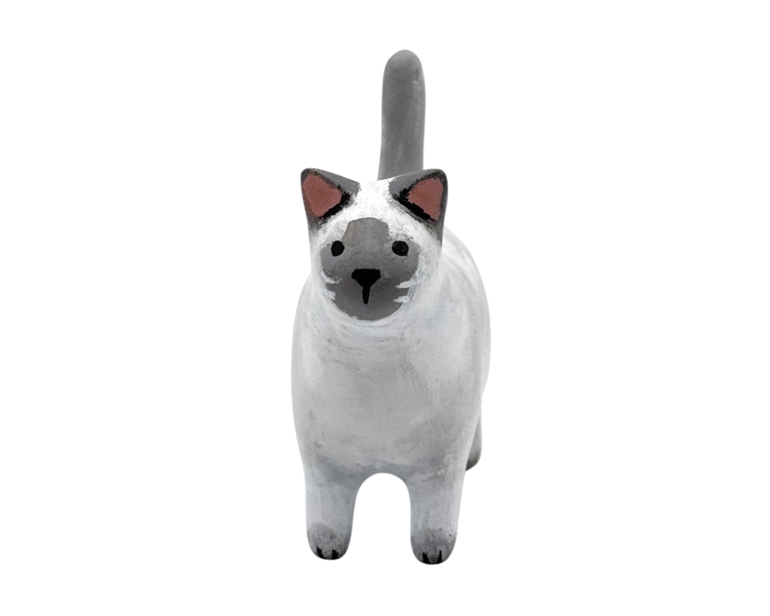 Elegant Handmade Siamese Cat Miniature – Polymer Clay Figurine Collectible for Home Decor